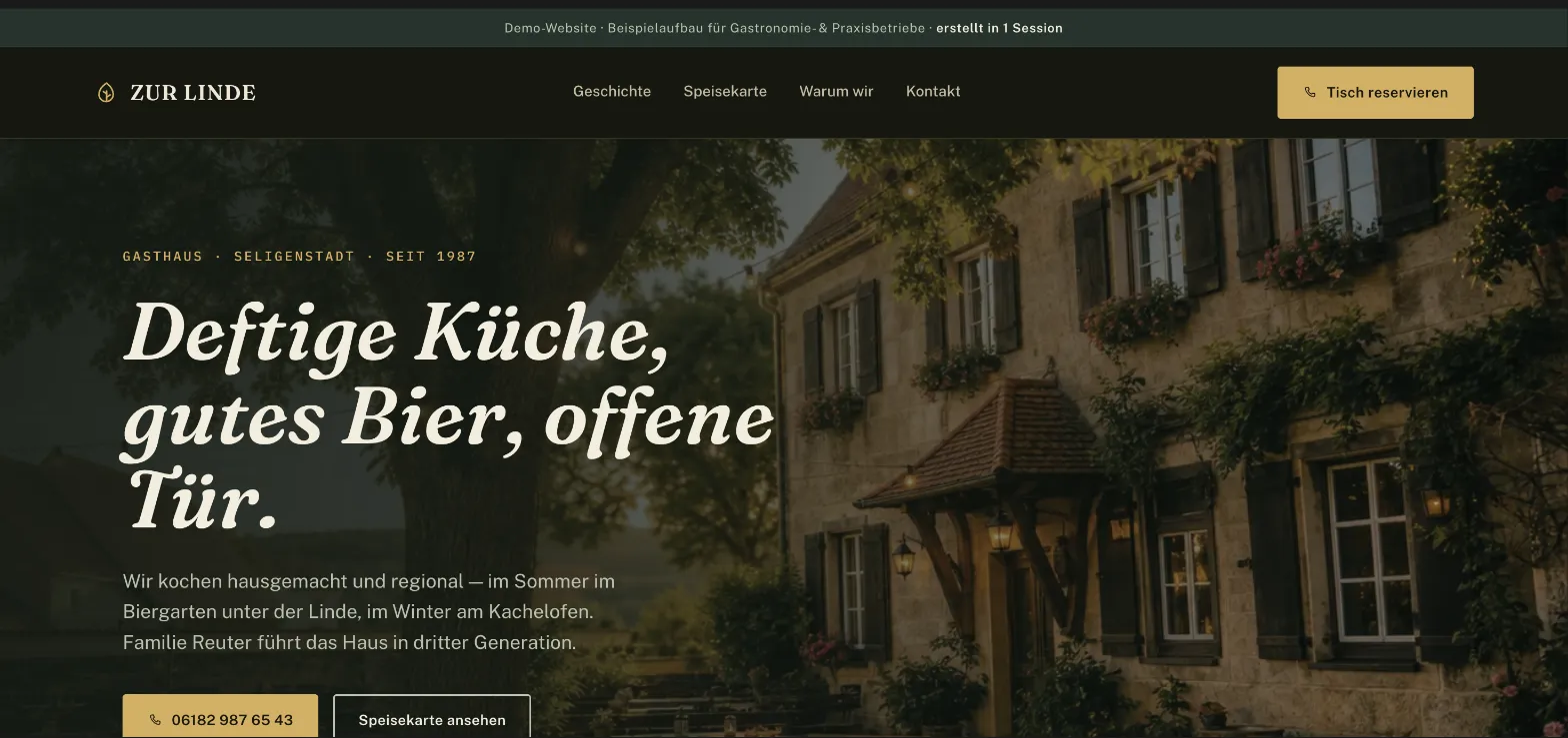 Beispiel einer erstellten Website für ein Gasthaus