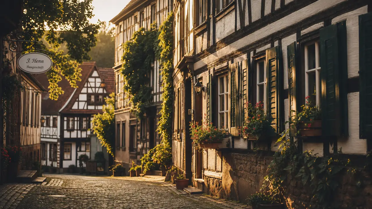 Kleinstadtgasse im Spessart bei Abendlicht